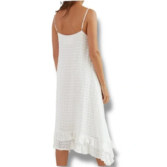 Anthropologie NEW Chic Asymmetrical White Lace Fully Lined Sleeveless Maxi Dress - Picture 2 of 16